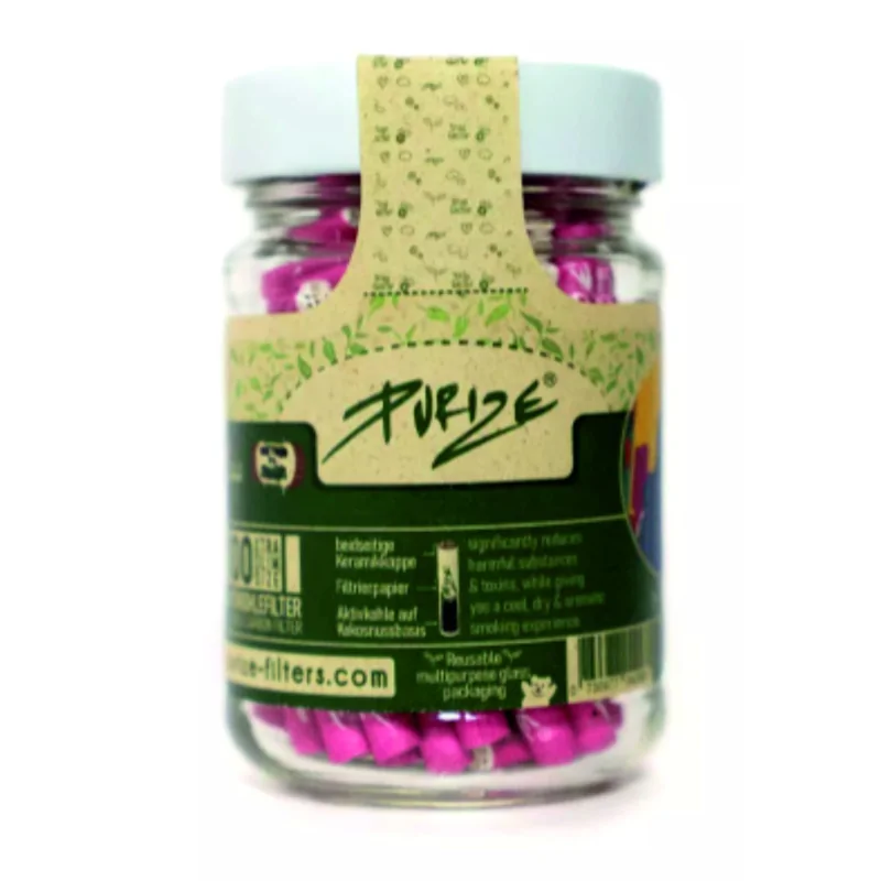 Filtry z aktywnym węglem Purize Xtra Slim - Słoik 100 sztuk - Pink